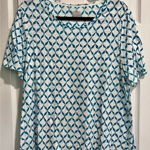 Chico's Teal Diamond Pattern Short Sleeve Top